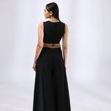 Jet Black Jumpsuit with an Embroidered Open Jacket