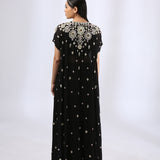 Jet Black Jumpsuit with an Embroidered Open Jacket