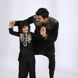 Black Embroidered Kurta teamed with matching narrow pants - Father-Son Set