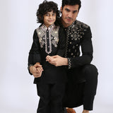 Black Embroidered Kurta teamed with matching narrow pants - Father-Son Set