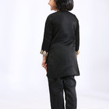 Black Satin Linen Embroidered Kurta Set