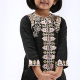 Black Satin Linen Embroidered Kurta Set