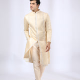 Beige Embroidered sherwani with matching narrow pants - Father-Son Set