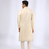 Beige Embroidered Sherwani with Matching Narrow Pants