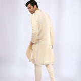 Beige Embroidered Sherwani with Matching Narrow Pants