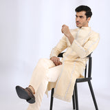 Beige Embroidered Sherwani with Matching Narrow Pants