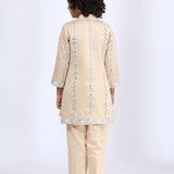 Beige Satin Linen Embroidered Sherwani and Pant Set