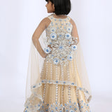 Beige Floral Embroidered Tulle Lehenga Set