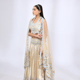 Beige 3D Floral Embroidered Lehenga Set