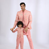 Peach Embroidered Jacket teamed with matching kurta and narrow pants - Father-Son Set