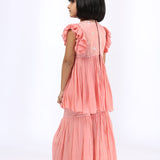 Peach Embroidered Peplum Kurta and Gharara Set