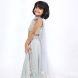 Grey Tulle Embroidered Lehenga Set