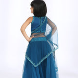 Blue Satin Raw Silk Embroidered Lehenga Set