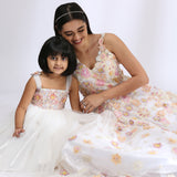 Ivory 3-D embroidered gown Mother - Daughter Set