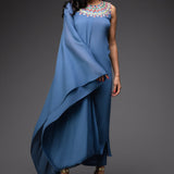 Crinkled Cotton Embroidered Floral Kurta and Pant Set