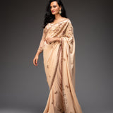 Beige Georgette Embroidered Saree with Blouse