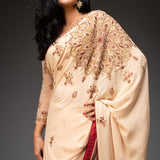 Beige Georgette Embroidered Saree with Blouse