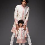 Ivory Embroidered Sherwani With Chudidar - Father & Son