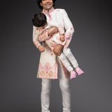 Ivory Embroidered Sherwani With Chudidar - Father & Son