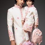 Ivory Embroidered Sherwani With Chudidar - Father & Son