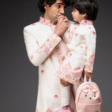 Ivory Embroidered Sherwani With Chudidar - Father & Son