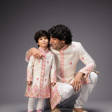 Ivory Embroidered Sherwani With Chudidar - Father & Son