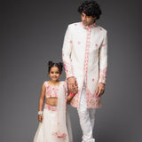 Ivory Embroidered Sherwani With Chudidar & Lehenga And Choli With Dupatta - Father Daughter Set