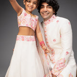 Ivory Embroidered Sherwani With Chudidar & Lehenga And Choli With Dupatta - Father Daughter Set