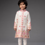 White Embroidered Lehenga and Sherwani Set - Siblings Set