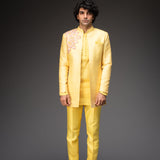 Lemon Yellow Jacket With Kurta and Pants