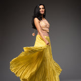 Chanderi Embroidered Floral Halter Blouse And Crinkled Lehenga Set
