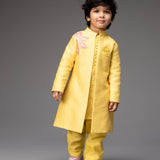 Lemon Yellow Chanderi Jacket and Kurta Set