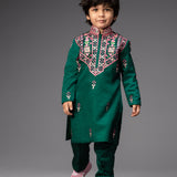 Green Embroidered Lehenga and Kurta Set - Siblings Set