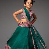 Green Embroidered Lehenga and Kurta Set - Siblings Set