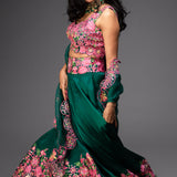 Green Bridal Lehenga Set and Kurta, Jacket and Pants - Couple Set
