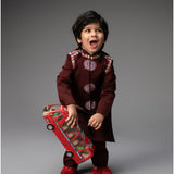 Maroon Organza Embroidered Nehru Jacket and Kurta Set