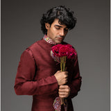 Deep Wine Nehru Jacket With Kurta And Pants