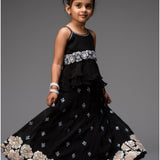 Black Embroidered Lehenga and Jacket Kurta Set - Siblings Set