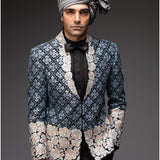 Black Bridal Lehenga Set and Jacket with Pants - Couple Set
