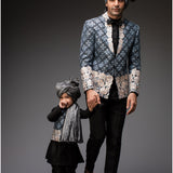 Charcoal Black Embroidred Jacket With Pants - Father & Son