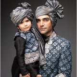 Charcoal Black Embroidred Jacket With Pants - Father & Son