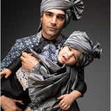Charcoal Black Embroidred Jacket With Pants - Father & Son