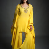 Sunshine Yellow Crinkled Cotton Kaftan Tunic and Pant Set