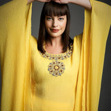 Sunshine Yellow Crinkled Cotton Kaftan Tunic and Pant Set