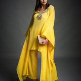 Sunshine Yellow Crinkled Cotton Kaftan Tunic and Pant Set