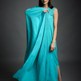 Persian Green Crinkled Cotton Draped Kaftan Tunic