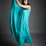 Persian Green Crinkled Cotton Draped Kaftan Tunic