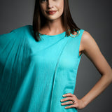 Persian Green Crinkled Cotton Draped Kaftan Tunic
