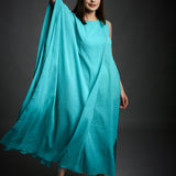Persian Green Crinkled Cotton Draped Kaftan Tunic