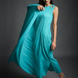 Persian Green Crinkled Cotton Draped Kaftan Tunic